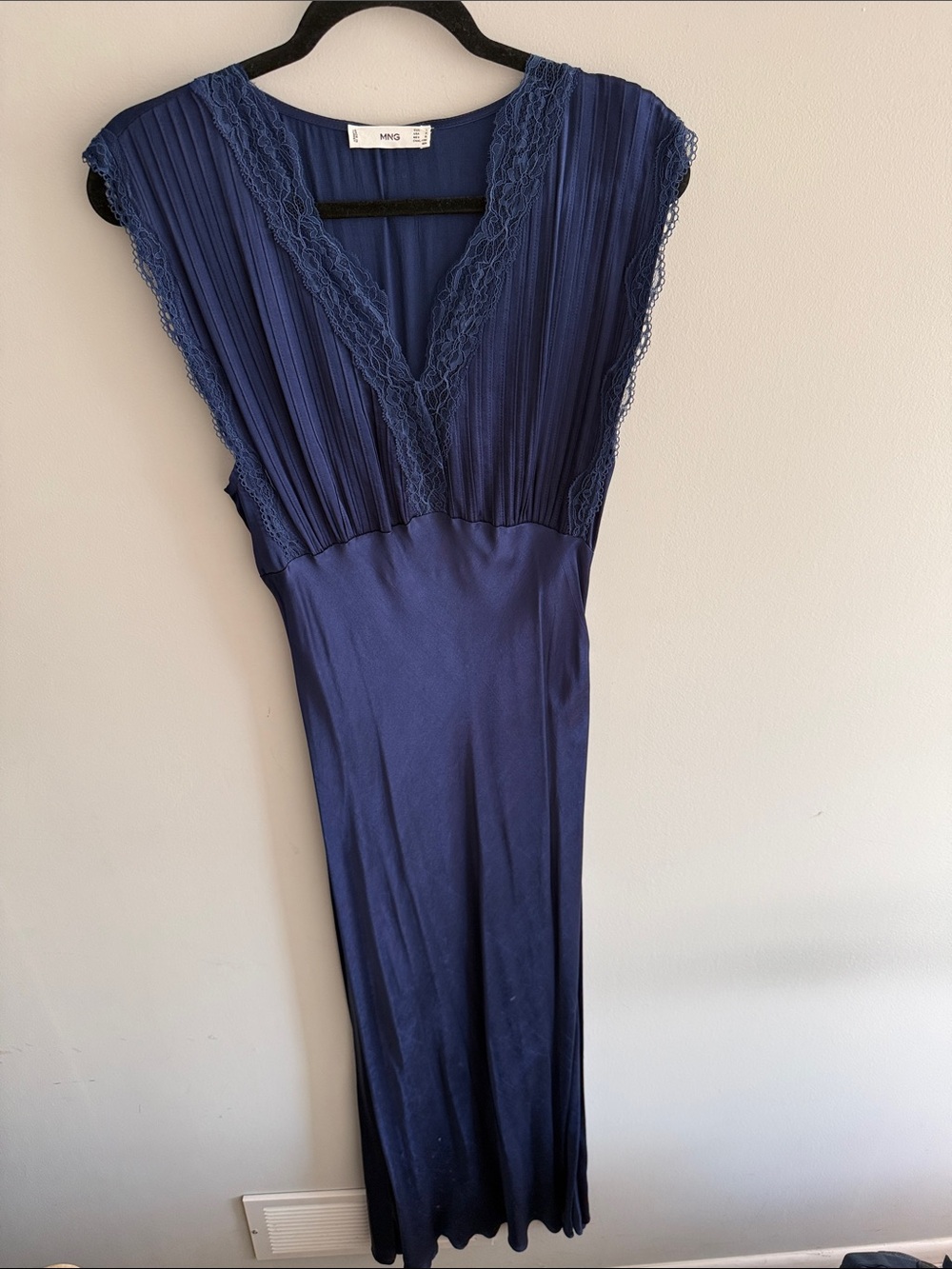 Mango Navy Blue Maxi Dress with Lace Trim
